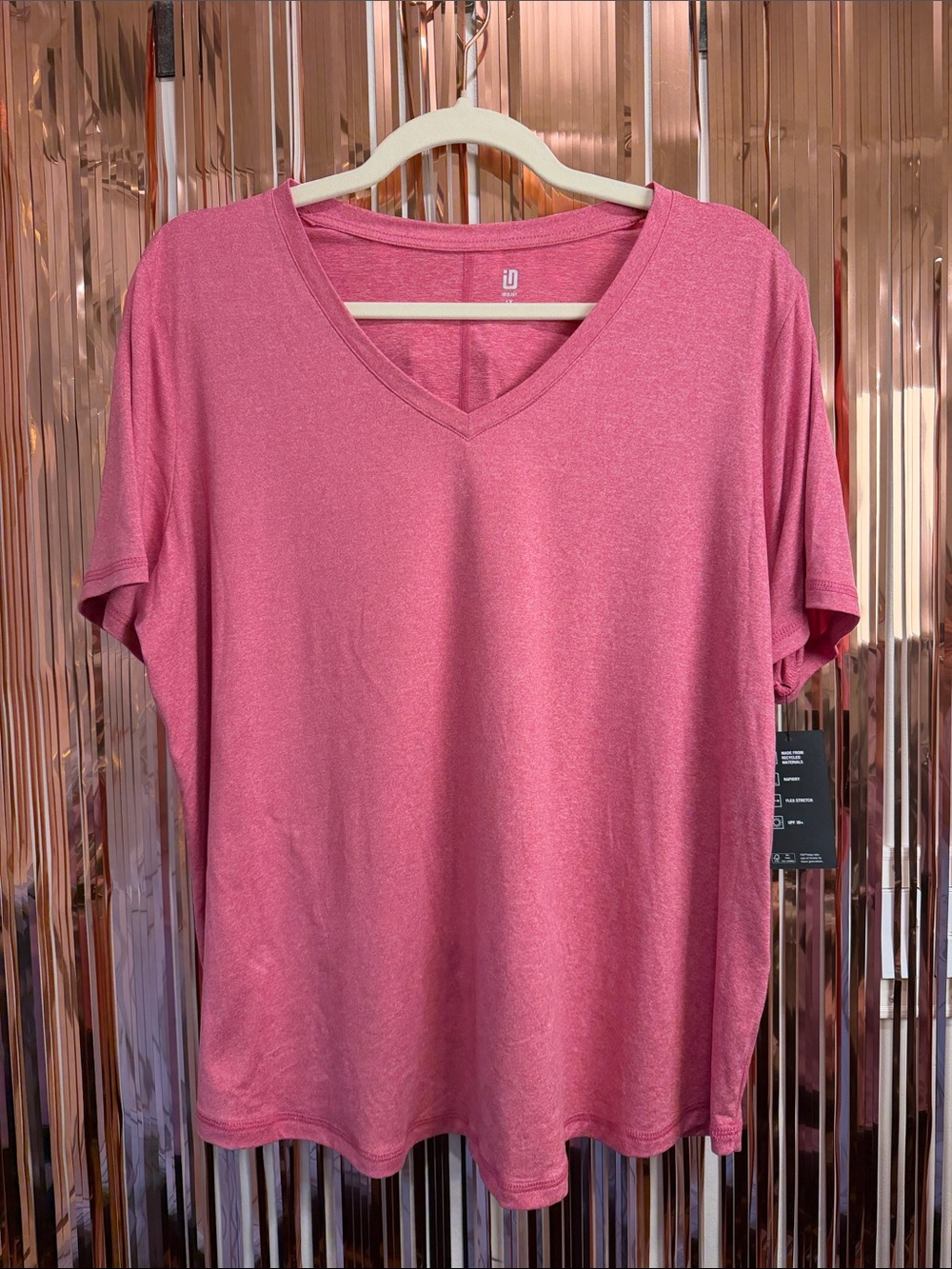 Ideology Pink Dragonfruit V-Neck Short Sleeve Tee NEW 1X